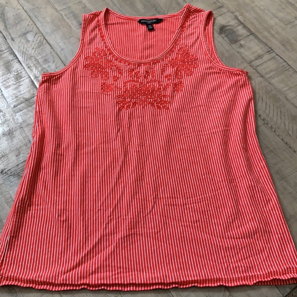 BANANA REPUBLIC Tank top Red White vertical Stripes Red Embroidery Stitching XS